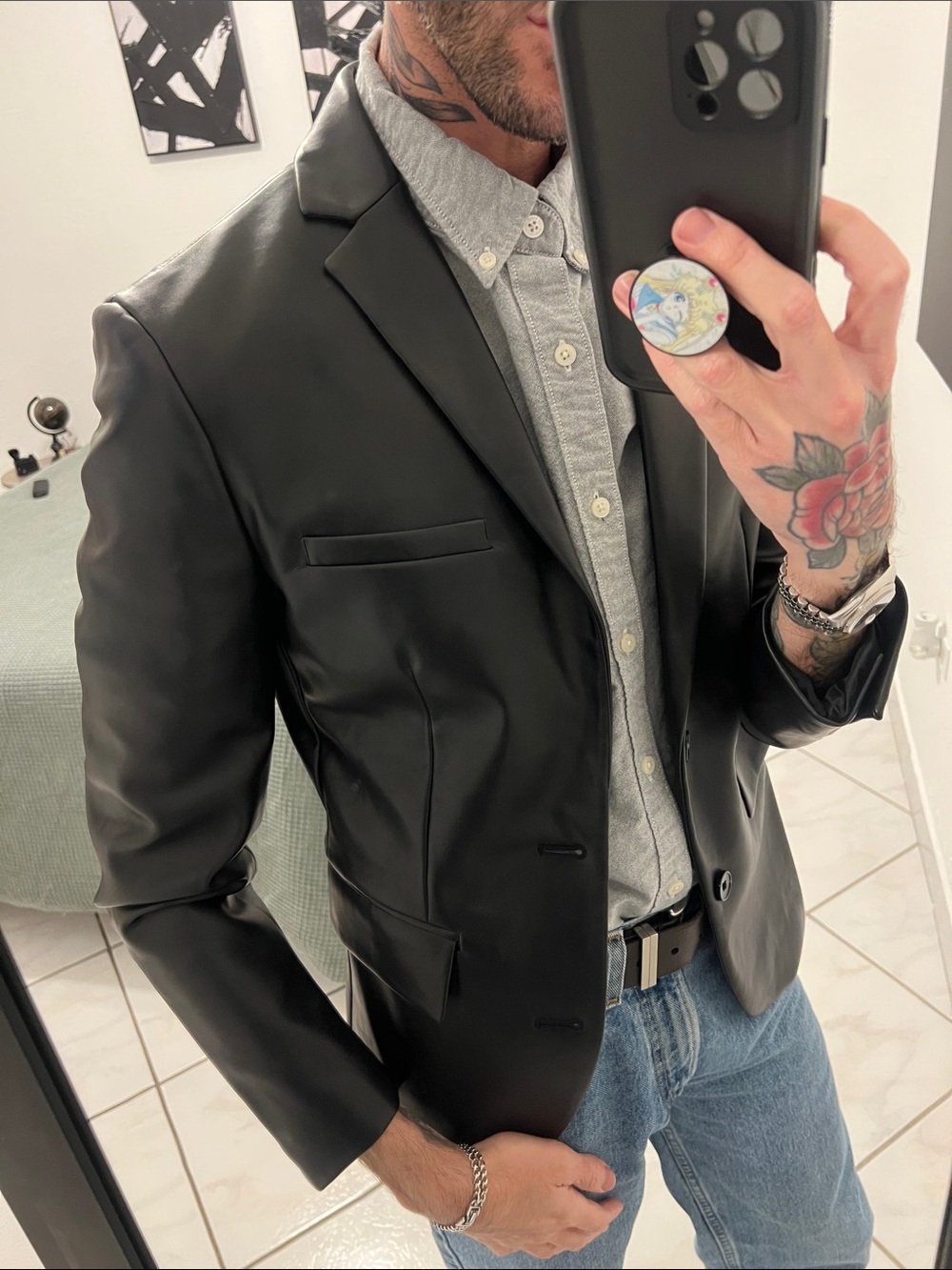 INC Black Faux Leather Sport Blazer - Stylish Tailored Jacket